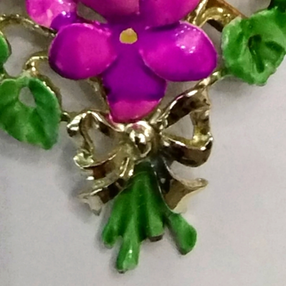 Vintage Exquisite March Violet Enamel Birthday Flower Brooch England - Picture 5 of 6